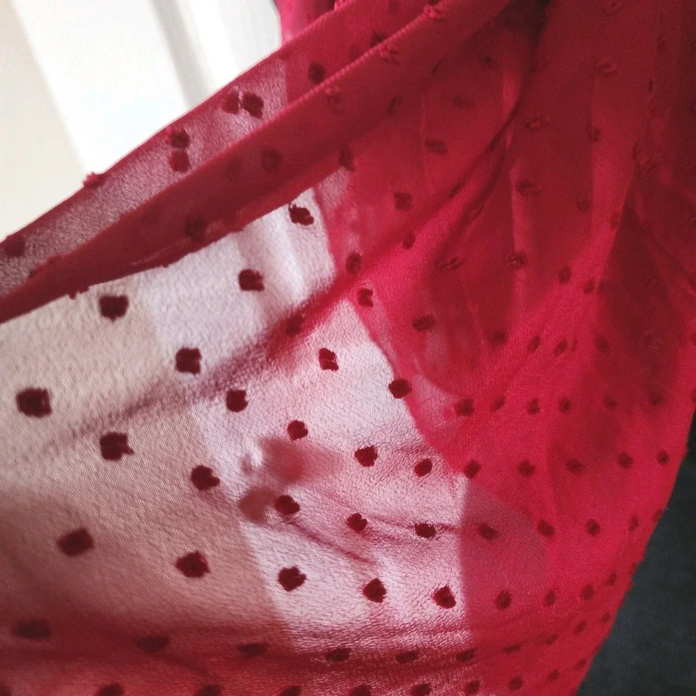 40x 40 Square Scarf Dotted Polyester Sheer Chiffon in Red
